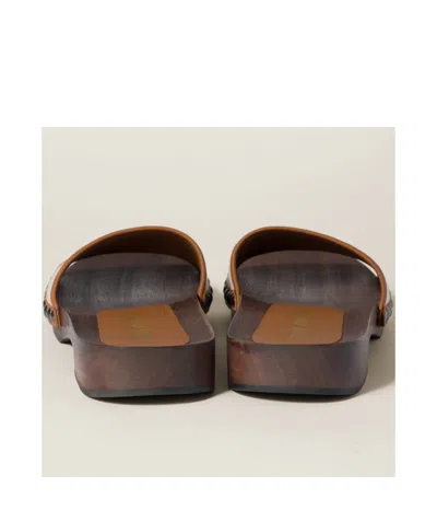 Miu Miu Canvas And Leather Studded Clog Sandals In Neutral