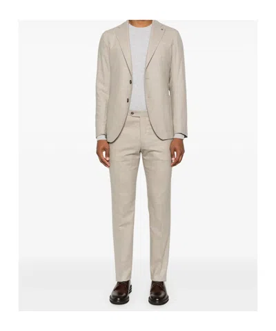 Tagliatore Long Sleeve Blazer And Belt Loop Pants Set In Neutral