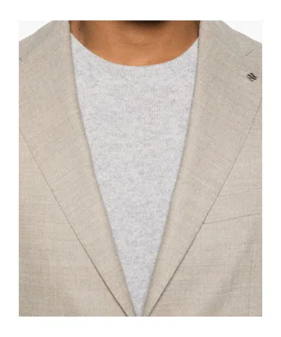 Tagliatore Long Sleeve Blazer And Belt Loop Pants Set In Neutral