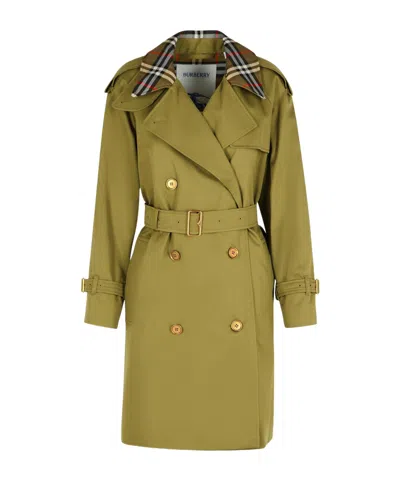 Burberry Double Breasted Belted Trench Coat In Green