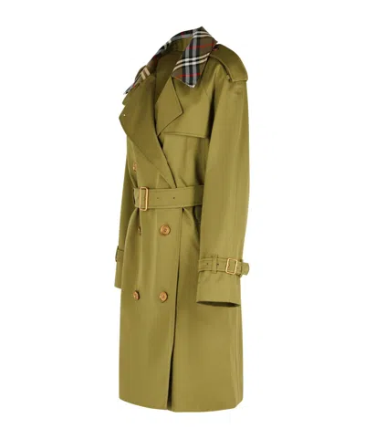 Burberry Double Breasted Belted Trench Coat In Green