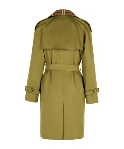 Burberry Double Breasted Belted Trench Coat In Green