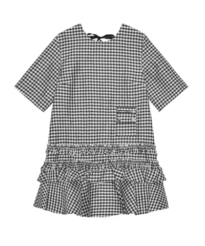 Ganni Mini Dress With Crinkled Check Pattern In Multi