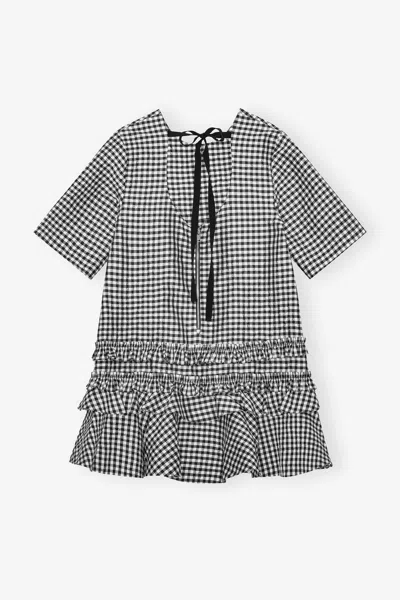 Ganni Mini Dress With Crinkled Check Pattern In Multi