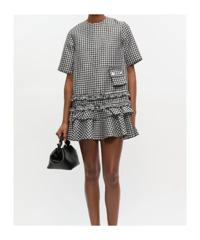 Ganni Mini Dress With Crinkled Check Pattern In Multi