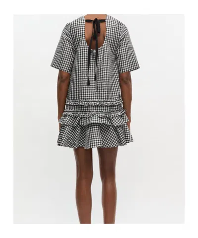Ganni Mini Dress With Crinkled Check Pattern In Multi