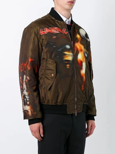 Shop Givenchy Freedom Print Paneled Bomber Jacket - Green