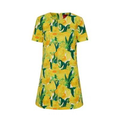 La Doublej Swing Lemon-print Shift Mini Dress In Yellow