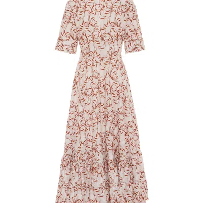 La Doublej San Pietro Tiered Embroidered Voile Maxi Shirt Dress In White