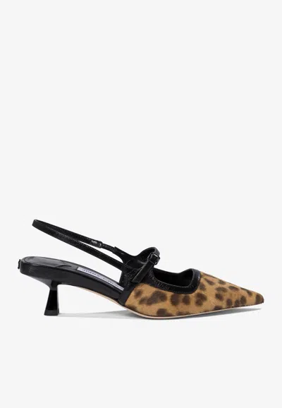 Jimmy Choo 'didi' Brown Slingback Pumps With Leopard Motif And Sculpted Heel