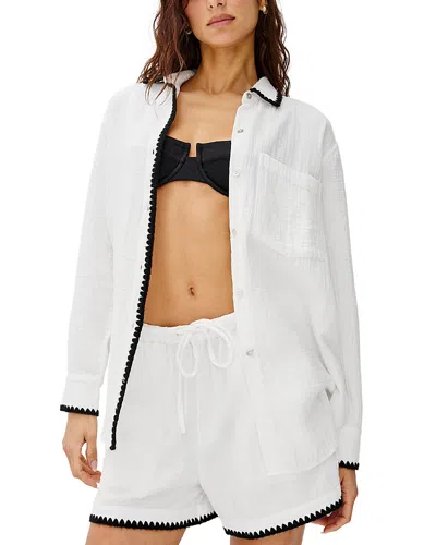 Rails Idania Embroidered Trim Organic Cotton Button-up Shirt In White