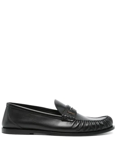 Saint Laurent Laurent Logo-embellished Leather Penny Loafers In Black
