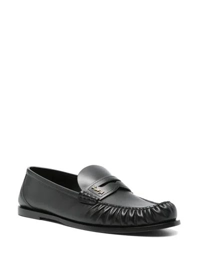 Saint Laurent Laurent Logo-embellished Leather Penny Loafers In Black