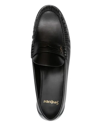 Saint Laurent Laurent Logo-embellished Leather Penny Loafers In Black