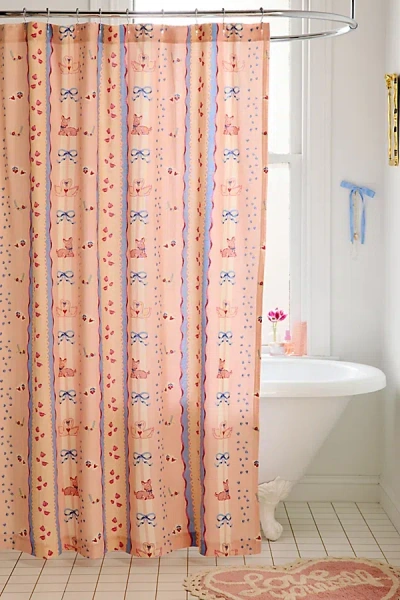 Urban Outfitters Molly Icon Stripe Patterned Shower Curtain In Pink At