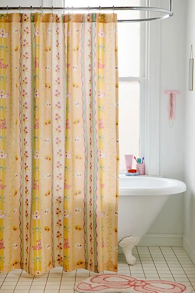 Urban Outfitters Molly Icon Stripe Patterned Shower Curtain In Yellow At