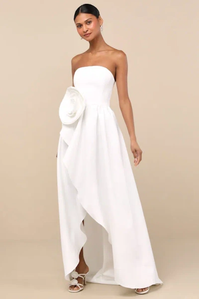 Elliatt Emiliana White 3d Rosette Strapless High-low Maxi Dress In White