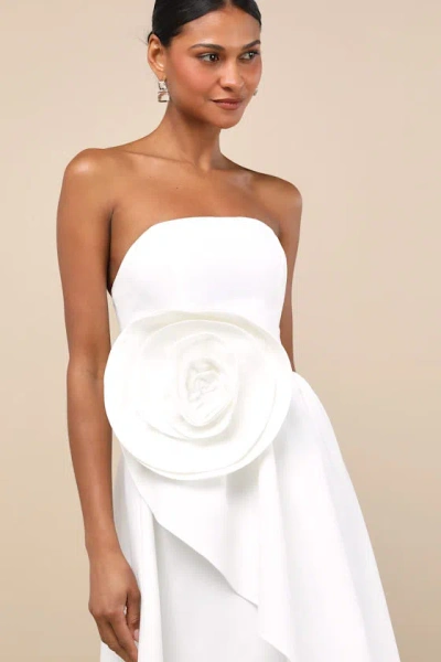 Elliatt Emiliana White 3d Rosette Strapless High-low Maxi Dress In White