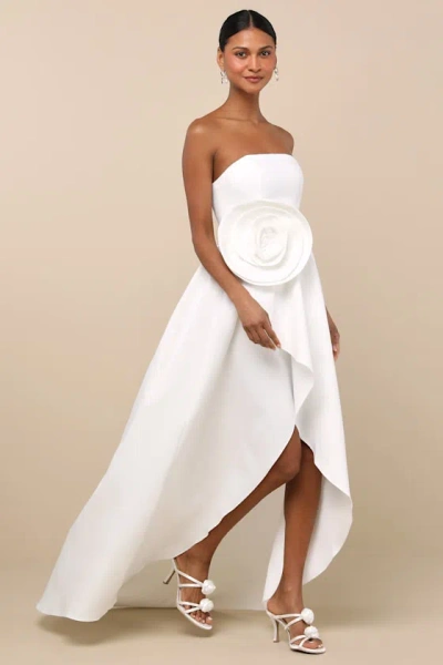 Elliatt Emiliana White 3d Rosette Strapless High-low Maxi Dress In White