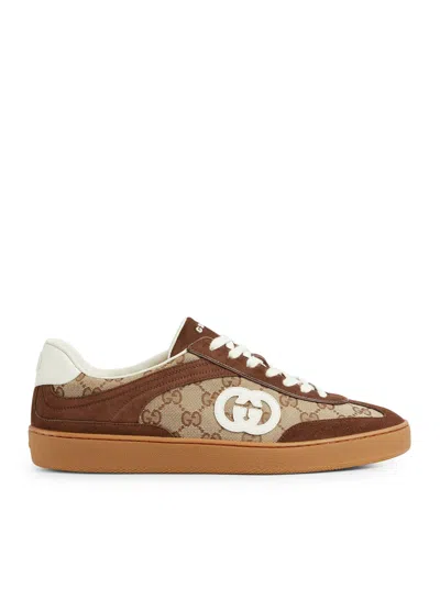 Gucci Men G75 Low-top Supreme Gg Fabric And Suede Sneakers In Brown