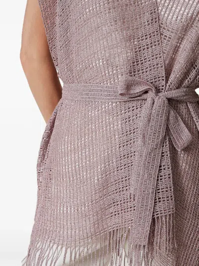 Twinset Caftan Court En Filet Et Lurex Avec Franges In Multi