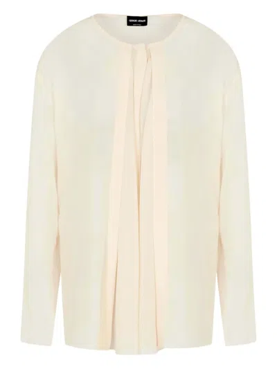Giorgio Armani Silk Draped Shirt Front Pleats In Neutral