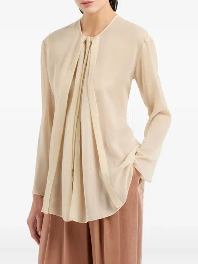 Giorgio Armani Silk Draped Shirt Front Pleats In Neutral