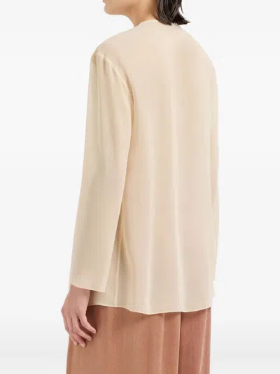 Giorgio Armani Silk Draped Shirt Front Pleats In Neutral