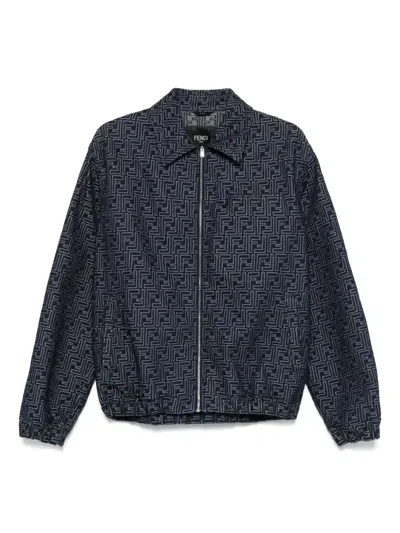 Fendi Embroidered Denim Bomber Jacket In Blue