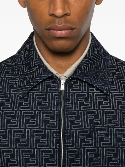 Fendi Embroidered Denim Bomber Jacket In Blue