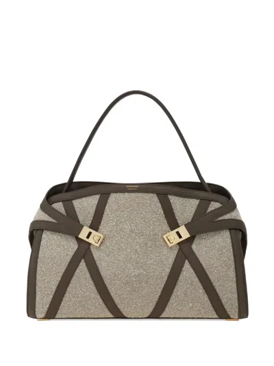 Ferragamo Large Hug Soft Shoulder Bag With Leather Trims
