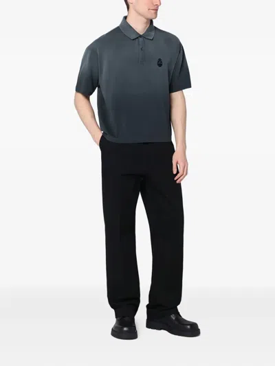 Alexander Mcqueen Faded Effect Black Polo Shirt In Cotton In Gray