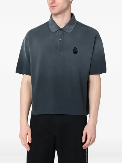 Alexander Mcqueen Faded Effect Black Polo Shirt In Cotton In Gray