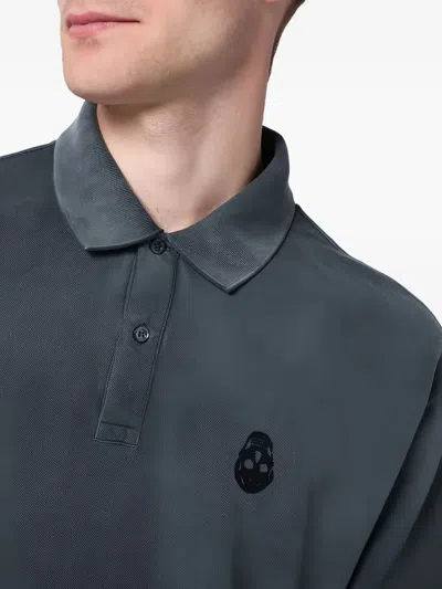 Alexander Mcqueen Faded Effect Black Polo Shirt In Cotton In Gray