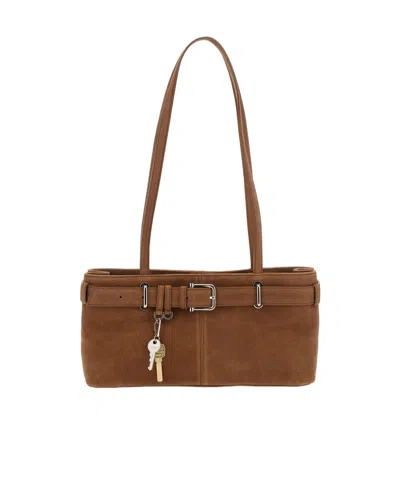 Osoi Brocle Brown Shoulder Bag With Belt And Pendant Key Details In Hammered Leather Woman