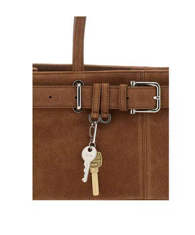 Osoi Brocle Brown Shoulder Bag With Belt And Pendant Key Details In Hammered Leather Woman