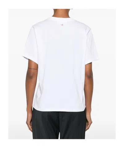 Victoria Beckham White Crewneck T-shirt With Slogan Print On The Front In Cotton Woman