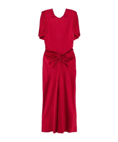 Victoria Beckham Fuchsia Pink Midi Dress With Gathered Waist In Red