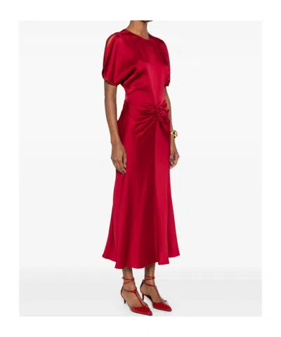 Victoria Beckham Fuchsia Pink Midi Dress With Gathered Waist In Red