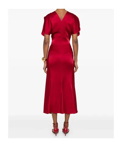 Victoria Beckham Fuchsia Pink Midi Dress With Gathered Waist In Red