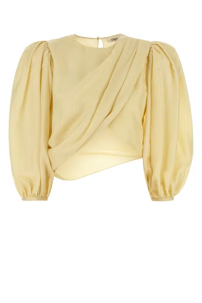Chloé Draped Top With Keyhole Back And Puffed Sleeves