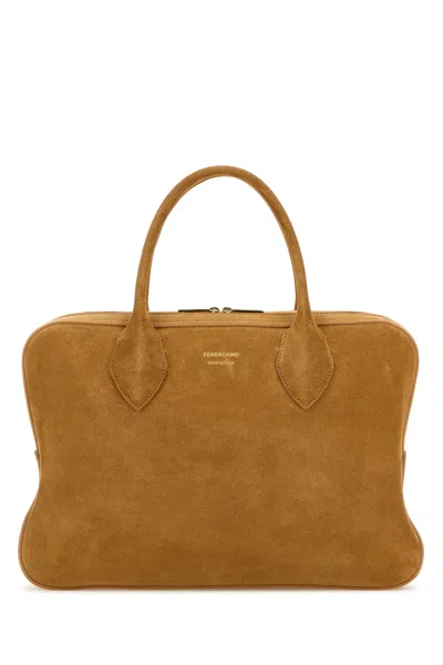 Ferragamo Camel Suede Medium Handbag