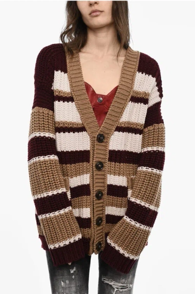 Dsquared2 Color Block Maxi Cardigan With Double Pockets