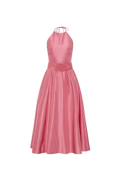 Rebecca Vallance Womens Maple Halterneck Woven Midi Dress Bubblegum In Pink