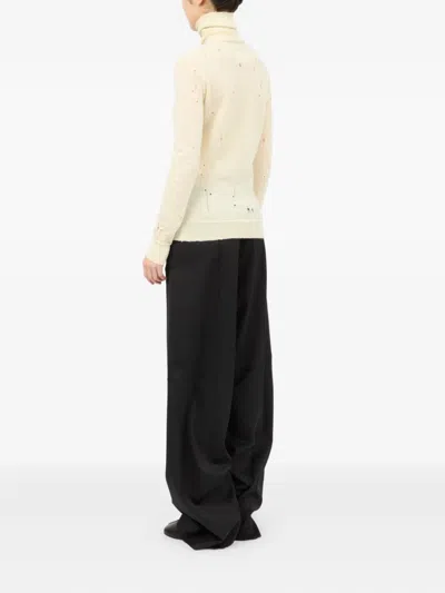 Mm6 Maison Margiela Distressed Crewneck Knitwear With Ribbed Finish In White