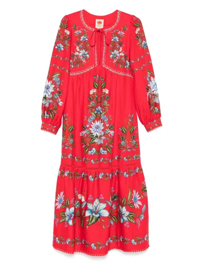 Farm Rio Red Sweet Bloom Bouquet Lenzing Ecovero Euroflax Midi Dress