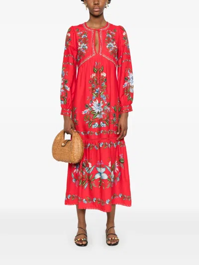 Farm Rio Red Sweet Bloom Bouquet Lenzing Ecovero Euroflax Midi Dress