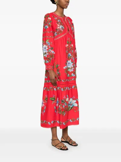 Farm Rio Red Sweet Bloom Bouquet Lenzing Ecovero Euroflax Midi Dress