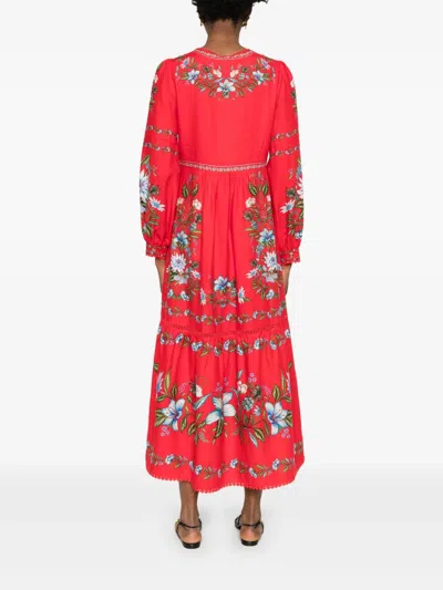 Farm Rio Red Sweet Bloom Bouquet Lenzing Ecovero Euroflax Midi Dress