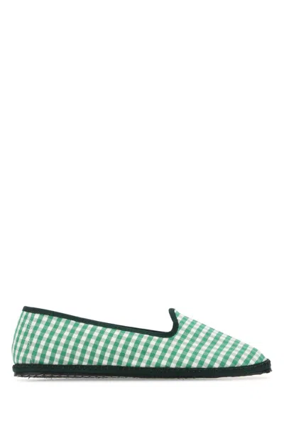 Vibi Venezia Green Printed Canvas Ballet Flats
